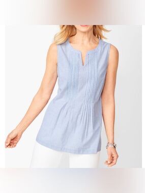 Talbots Women’s Pintuck Sleevelss Notch Neck Blouse Top Blouse with Size M